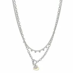 Wholesale ✔️ Nine West Silver Tone Double Row Heart Charm Necklace ⭐