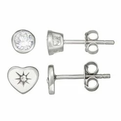 Best reviews of π Charming Girl Sterling Silver Heart & Stud Earring Set β€οΈ