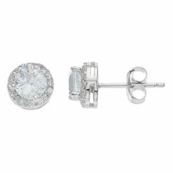 Brand new ❤️ RADIANT GEM Sterling Silver Aquamarine Halo Stud Earrings 😍