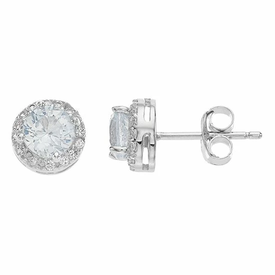 Brand new โค๏ธ RADIANT GEM Sterling Silver Aquamarine Halo Stud Earrings ๐ 3 Brand new โค๏ธ RADIANT GEM Sterling Silver Aquamarine Halo Stud Earrings ๐