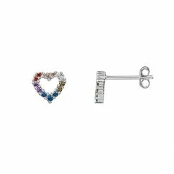 Wholesale ⭐ L.O.L. Surprise! Lola Sterling Silver Multicolored Cubic Zirconia & Simulated Sapphire Open Heart Stud Earrings 👏