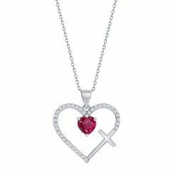 Wholesale 🌟 Argento Bella Sterling Silver White & Red Cubic Zirconia Cross & Heart Pendant Necklace 🤩