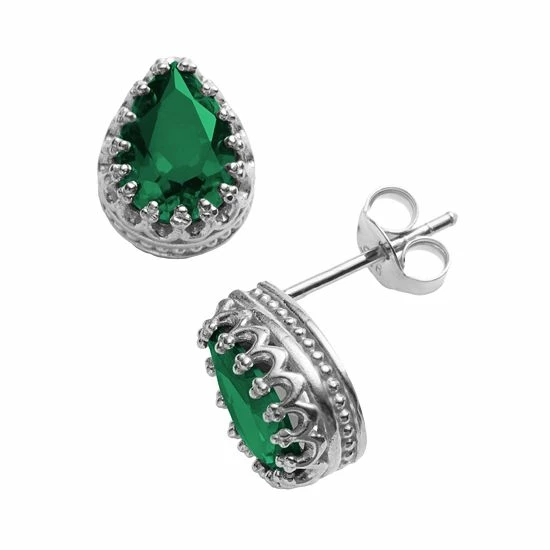 Buy ๐ Designs By Gioelli Sterling Silver Lab-Created Emerald Crown Stud Earrings โ 3 Buy ๐ Designs By Gioelli Sterling Silver Lab-Created Emerald Crown Stud Earrings โ