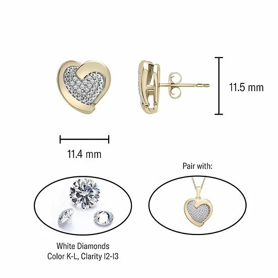 Brand new ⌛ Unbranded 14k Gold Over Silver 1/10 Carat T.W. Diamond Heart Stud Earrings 🥰 7 Brand new ⌛ Unbranded 14k Gold Over Silver 1/10 Carat T.W. Diamond Heart Stud Earrings 🥰 - Image 5
