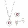 Best Pirce 🔥 Charming Girl Sterling Silver Pink Crystal Heart Pendant & Earring Set 😉