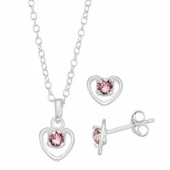 Best Pirce 🔥 Charming Girl Sterling Silver Pink Crystal Heart Pendant & Earring Set 😉