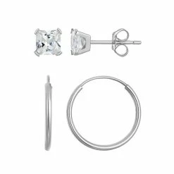 Hot Sale 🛒 Taylor Grace 10k Gold 3 Mm Square Cubic Zirconia Stud & 10 Mm Hoop Earring Set 🛒