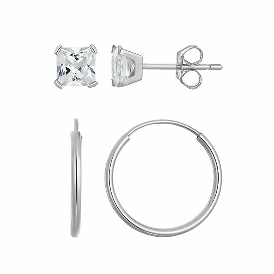 Hot Sale ๐ Taylor Grace 10k Gold 3 Mm Square Cubic Zirconia Stud & 10 Mm Hoop Earring Set ๐ 3 Hot Sale ๐ Taylor Grace 10k Gold 3 Mm Square Cubic Zirconia Stud & 10 Mm Hoop Earring Set ๐