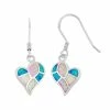 Best Sale ⌛ Sterling Silver Lab-Created Opal Heart Drop Earrings 😀