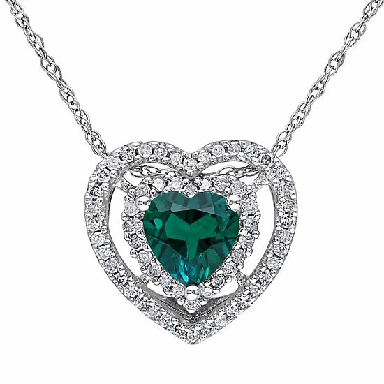 Outlet ๐ Stella Grace 10k White Gold 1/5 Carat T.W Diamond & Lab-Created Emerald Heart Shaped Pendant Necklace ๐ 3 Outlet ๐ Stella Grace 10k White Gold 1/5 Carat T.W Diamond & Lab-Created Emerald Heart Shaped Pendant Necklace ๐