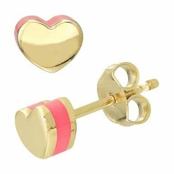 New 🎁 Color Romance 14k Gold 5 Mm Pink Enamel Domed Heart Stud Earrings 🔥