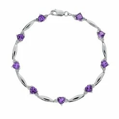 Hot Sale 🔔 Gemminded Sterling Silver Amethyst And Diamond Accent Heart Bracelet 🔔