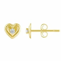 Flash Sale ✔️ Unbranded Kids' 14k Gold 1.5 Mm Cubic Zirconia Heart Stud Earrings 😉