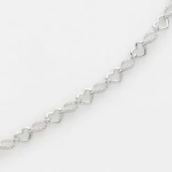 Buy 👍 Unbranded Sterling Silver 1/10-ct. T.W. Diamond Heart Link Bracelet 💯