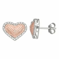 Outlet 🔔 HDI Two Tone Sterling Silver 1/10 Carat T.W. Heart Stud Earrings 🤩