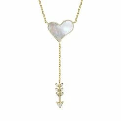 Budget 🔔 Unbranded 14k Gold Plated Diamond Cubic Zirconia & 👩 Mother Of Pearl Cupid's Arrow Heart Y-Necklace 😉