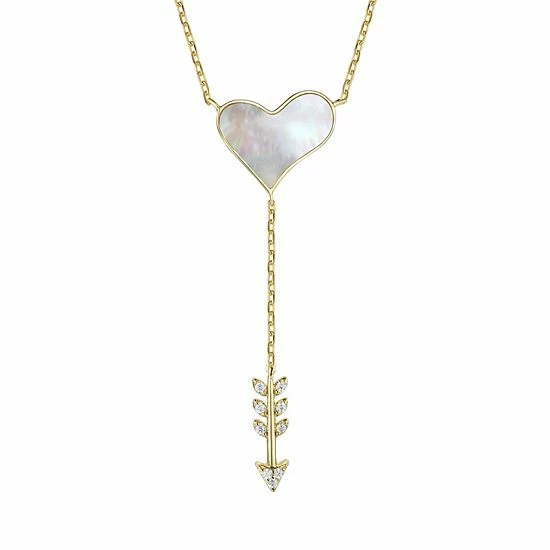 Budget π Unbranded 14k Gold Plated Diamond Cubic Zirconia & π© Mother Of Pearl Cupid's Arrow Heart Y-Necklace π 3 Budget π Unbranded 14k Gold Plated Diamond Cubic Zirconia & π© Mother Of Pearl Cupid's Arrow Heart Y-Necklace π