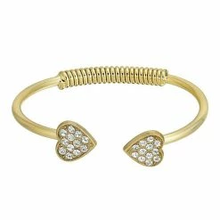 Top 10 ❤️ 1928 14k Gold-Dipped Pave Crystal Heart Coil Spring Cuff Bracelet ✔️