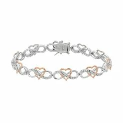 Cheap 🤩 Unbranded Two Tone Sterling Silver 1/4 Carat T.W. Diamond Heart Infinity Bracelet 🔥
