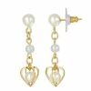 Brand new ⭐ 1928 Gold Tone Heart & Double Pearl Chain Drop Earrings ✔️