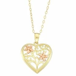 Buy 🌟 Unbranded Two Tone 10k Gold Flower Filigree Heart Pendant Necklace 🔥