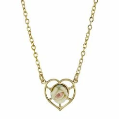 Outlet ⌛ 1928 14k Gold-Dipped Porcelain Rose Heart Necklace ✔️