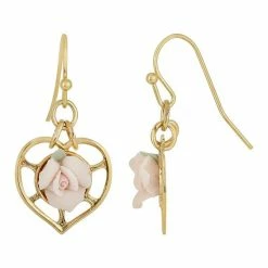 Coupon 🔥 1928 14k Gold-Dipped Heart With Porcelain Rose Earrings 👍