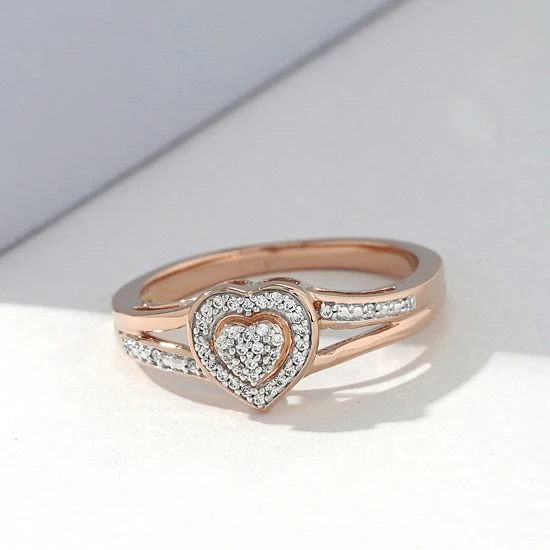 Top 10 👍 DeCouer Sterling Silver 1/10 Carat T.W. Diamond Heart Promise Ring Rose Gold Tone 🎉 4 Top 10 👍 DeCouer Sterling Silver 1/10 Carat T.W. Diamond Heart Promise Ring Rose Gold Tone 🎉 - Image 2