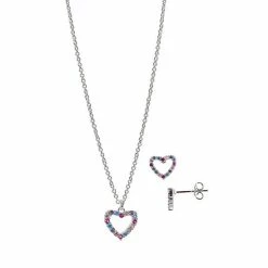 Outlet 😍 FAO Schwarz Multicolor Cubic Zirconia Heart Pendant Necklace & Stud Earring Set 🥰