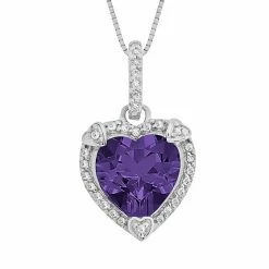 Coupon 🎉 Gemminded Sterling Silver Amethyst And Diamond Accent Heart Frame Pendant 🤩