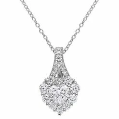 Discount ✔️ Stella Grace Sterling Silver 2 Carat T.W. Lab Created Moissanite Halo Heart Pendant Necklace 🌟