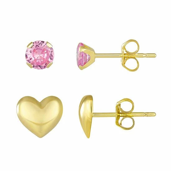 Discount β Taylor Grace 10k Gold Heart & Round Pink Cubic Zirconia Earring Set π 3 Discount β Taylor Grace 10k Gold Heart & Round Pink Cubic Zirconia Earring Set π