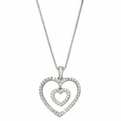 Coupon 🔔 HDI Sterling Silver 1/4 Carat T.W. Double Heart Pendant Necklace ✨