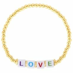 Budget 👍 Sunkissed Sterling 14k Gold Over Silver "LOVE" Beaded Stretch Bracelet 😀