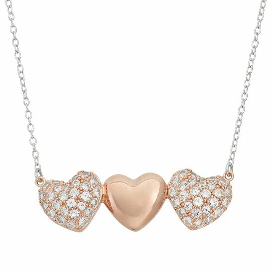 Best Pirce 😍 Lab-Created White Sapphire 18k Rose Gold Over Silver Triple Heart Necklace 💯 3 Best Pirce 😍 Lab-Created White Sapphire 18k Rose Gold Over Silver Triple Heart Necklace 💯