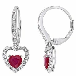 Promo 😍 Stella Grace 14k White Gold Ruby, White Sapphire & 1/10 Carat T.W. Diamond Heart Drop Earrings 🔔