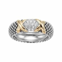 Brand new ๐คฉ OLIVIA AND HARPER Two Tone Sterling Silver Cubic Zirconia X Beaded Ring โญ