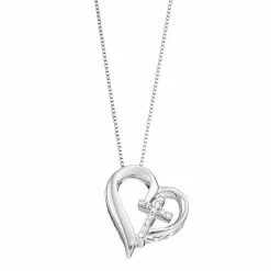 Best reviews of ❤️ Timeless Sterling Silver Diamond Accent Cross Heart Pendant Necklace 😀