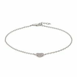 Deals 👍 Sophie Miller Sterling Silver Cubic Zirconia Pave Heart Anklet 🎁