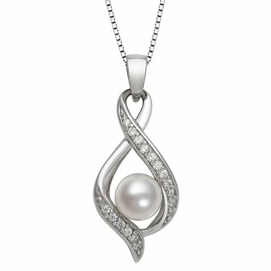 Flash Sale 🎉 Unbranded Sterling Silver Freshwater Cultured Pearl & Lab Created White Sapphire Twist Pendant Necklace 👏 3 Flash Sale 🎉 Unbranded Sterling Silver Freshwater Cultured Pearl & Lab Created White Sapphire Twist Pendant Necklace 👏