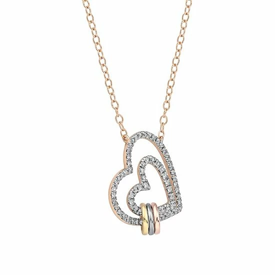New ๐ฅ DeCouer Tri-Tone 1/4 Carat T.W. Diamond Double Heart Necklace Silver Tone ๐ 4 New ๐ฅ DeCouer Tri-Tone 1/4 Carat T.W. Diamond Double Heart Necklace Silver Tone ๐ - Image 2