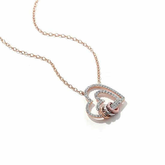 New ๐ฅ DeCouer Tri-Tone 1/4 Carat T.W. Diamond Double Heart Necklace Silver Tone ๐ 6 New ๐ฅ DeCouer Tri-Tone 1/4 Carat T.W. Diamond Double Heart Necklace Silver Tone ๐ - Image 4