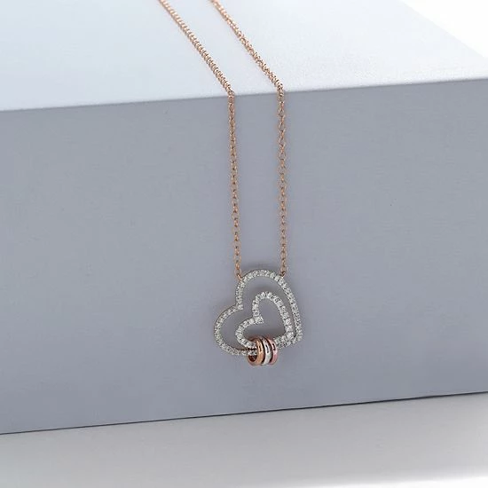 New ๐ฅ DeCouer Tri-Tone 1/4 Carat T.W. Diamond Double Heart Necklace Silver Tone ๐ 7 New ๐ฅ DeCouer Tri-Tone 1/4 Carat T.W. Diamond Double Heart Necklace Silver Tone ๐ - Image 5