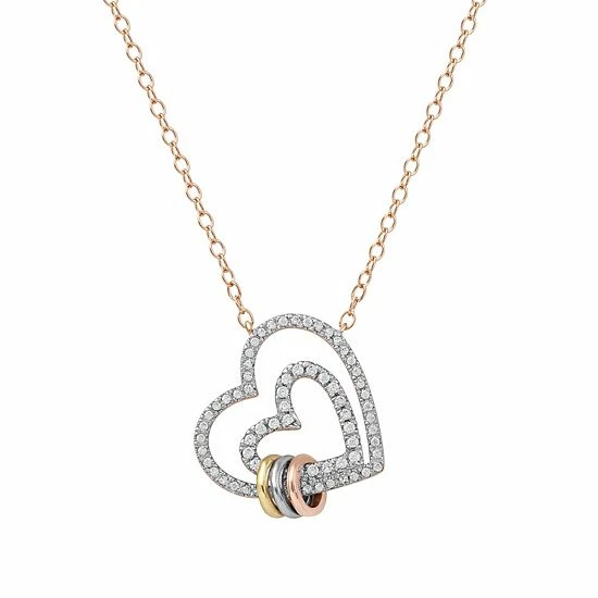New ๐ฅ DeCouer Tri-Tone 1/4 Carat T.W. Diamond Double Heart Necklace Silver Tone ๐ 9 New ๐ฅ DeCouer Tri-Tone 1/4 Carat T.W. Diamond Double Heart Necklace Silver Tone ๐ - Image 7