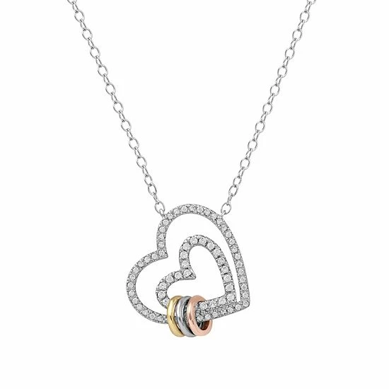 New ๐ฅ DeCouer Tri-Tone 1/4 Carat T.W. Diamond Double Heart Necklace Silver Tone ๐ 11 New ๐ฅ DeCouer Tri-Tone 1/4 Carat T.W. Diamond Double Heart Necklace Silver Tone ๐ - Image 9