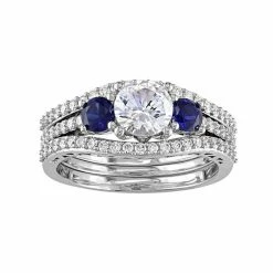 Wholesale 😉 Stella Grace 10k White Gold Lab-Created White & Blue Sapphire & 1/2 Carat T.W. Diamond 3-Piece Engagement Ring Set 👏