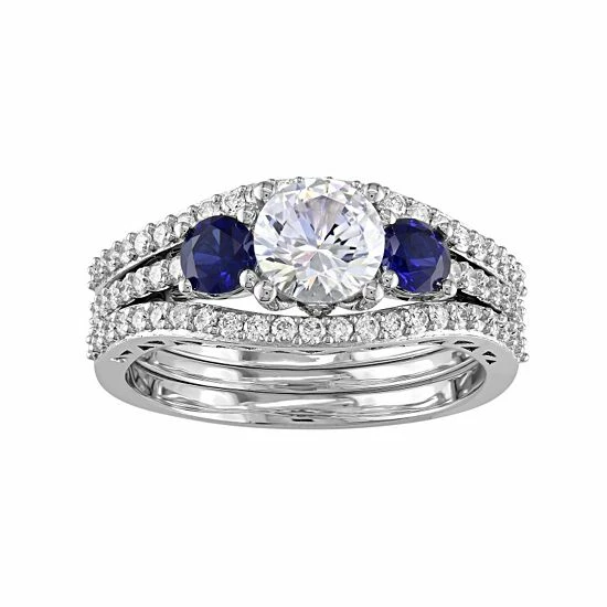 Wholesale 😉 Stella Grace 10k White Gold Lab-Created White & Blue Sapphire & 1/2 Carat T.W. Diamond 3-Piece Engagement Ring Set 👏 3 Wholesale 😉 Stella Grace 10k White Gold Lab-Created White & Blue Sapphire & 1/2 Carat T.W. Diamond 3-Piece Engagement Ring Set 👏