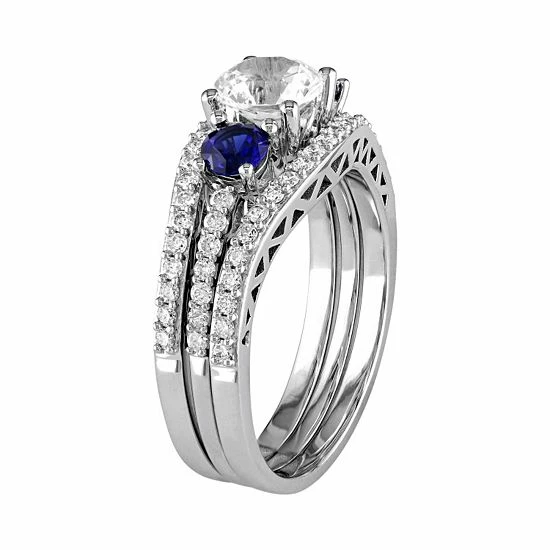 Wholesale 😉 Stella Grace 10k White Gold Lab-Created White & Blue Sapphire & 1/2 Carat T.W. Diamond 3-Piece Engagement Ring Set 👏 4 Wholesale 😉 Stella Grace 10k White Gold Lab-Created White & Blue Sapphire & 1/2 Carat T.W. Diamond 3-Piece Engagement Ring Set 👏 - Image 2