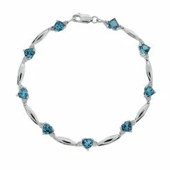Flash Sale 🎁 Gemminded Sterling Silver Blue Topaz And Diamond Accent Heart Bracelet 🔔