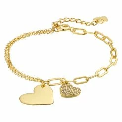 New ⭐ Unbranded 14k Gold Over Silver Cubic Zirconia Hearts Adjustable Bracelet Sterling 🧨
